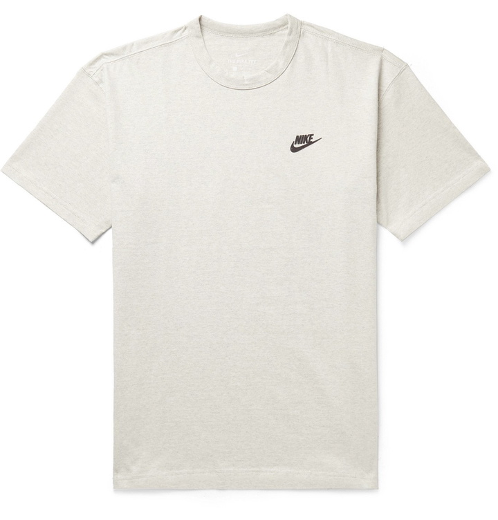 Photo: NIKE - Sportswear Logo-Appliquéd Mélange Cotton-Blend Jersey T-Shirt - Gray