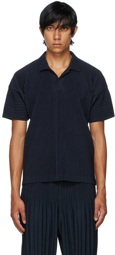 Photo: Homme Plissé Issey Miyake Navy Heather Pleats Polo