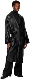 System Black Oversized Faux-Leather Coat