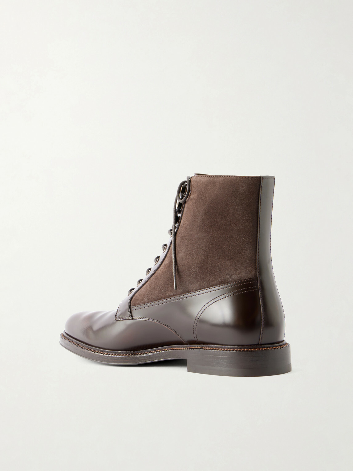 Brunello Cucinelli - Suede-Trimmed Leather Lace-Up Derby Boots - Brown