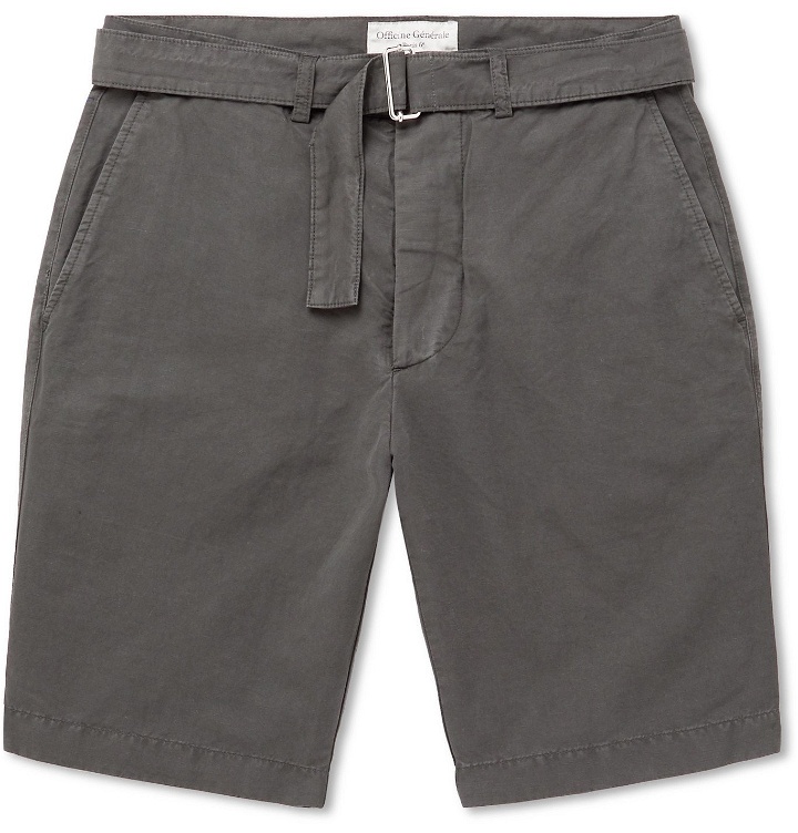 Photo: Officine Générale - Julian Slim-Fit Garment-Dyed Cotton and Linen-Blend Shorts - Black