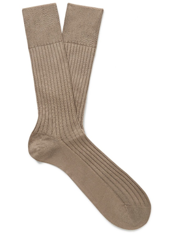Photo: Falke - No. 13 Ribbed Pima Cotton-Blend Socks - Brown