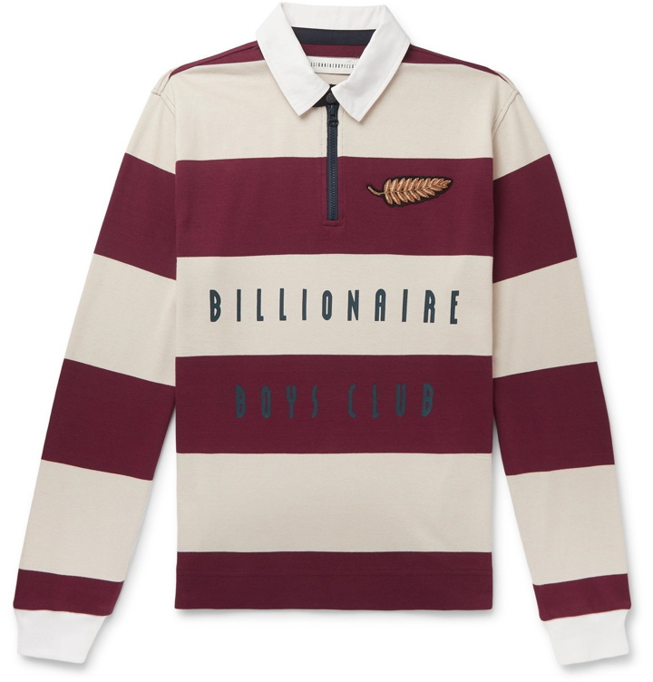 Photo: Billionaire Boys Club - Appliquéd Striped Cotton-Jersey Half-Zip Rugby Shirt - Burgundy