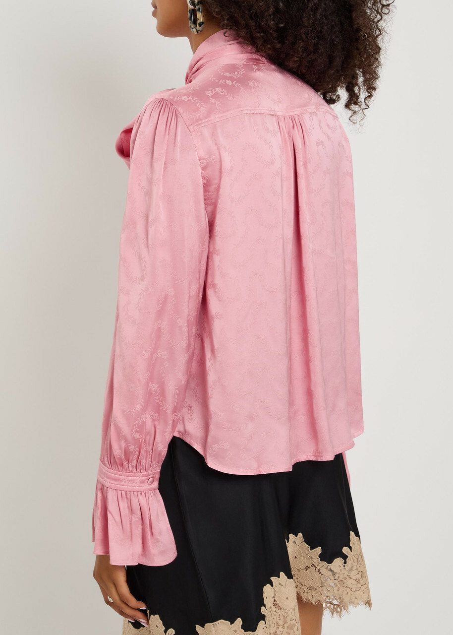 Rixo Evanora Floral-jacquard Satin Blouse Pink