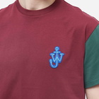 JW Anderson Men's Anchor Patch Contrast Sleeve T-Shirt in Burgundy/Green