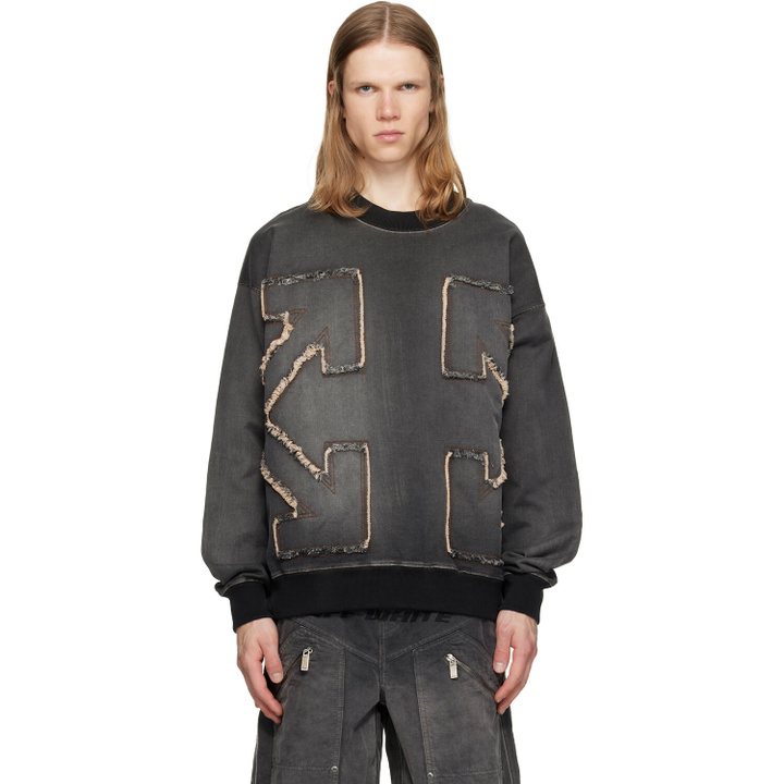 Photo: Off-White Gray Distress Arr Skate Crewneck Highlighted Sweatshirt