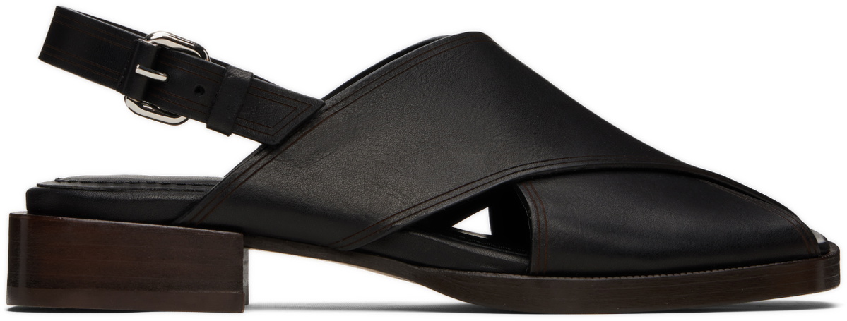 LEMAIRE Black Cross Flat Sandals