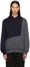 Comme des Garçons Homme Deux Grey & Navy Wool Panelled Hoodie