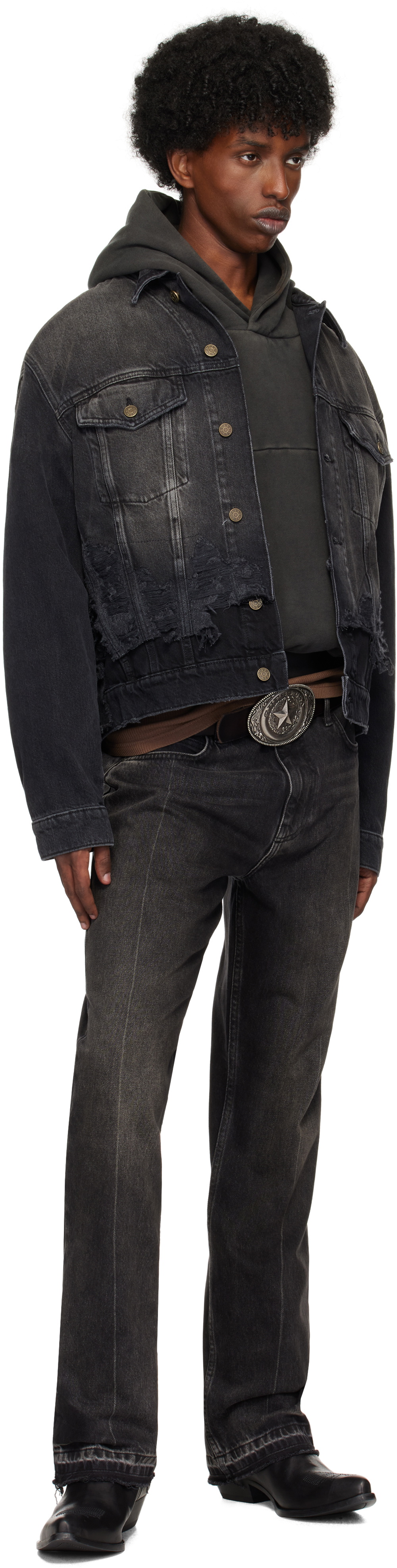 GUESS USA Black Distressed Denim Jacket