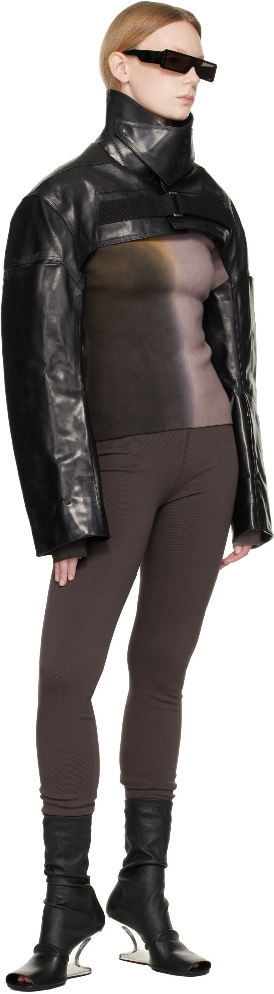 Rick Owens Black Tower Mac Cropped Leather Jacket