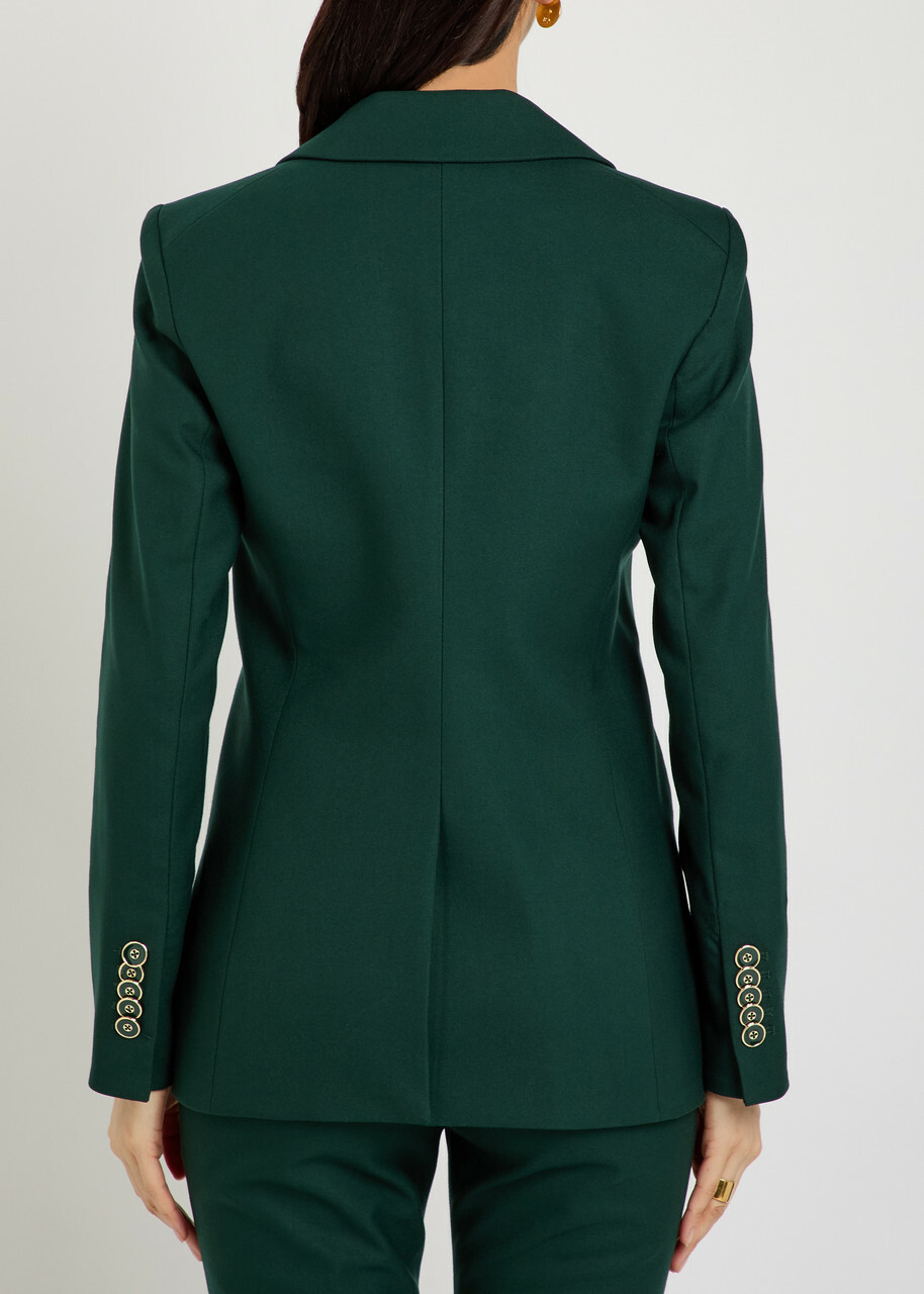 Veronica Beard Amos Double-breasted Woven Blazer Jacket Dark Green