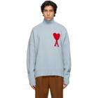 AMI Alexandre Mattiussi SSENSE Exclusive Blue Oversize Ami De Coeur Turtleneck