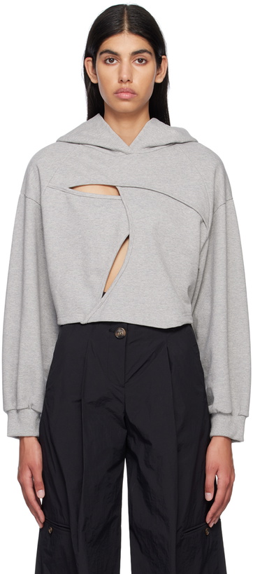 Photo: J KOO Gray Cutout Hoodie