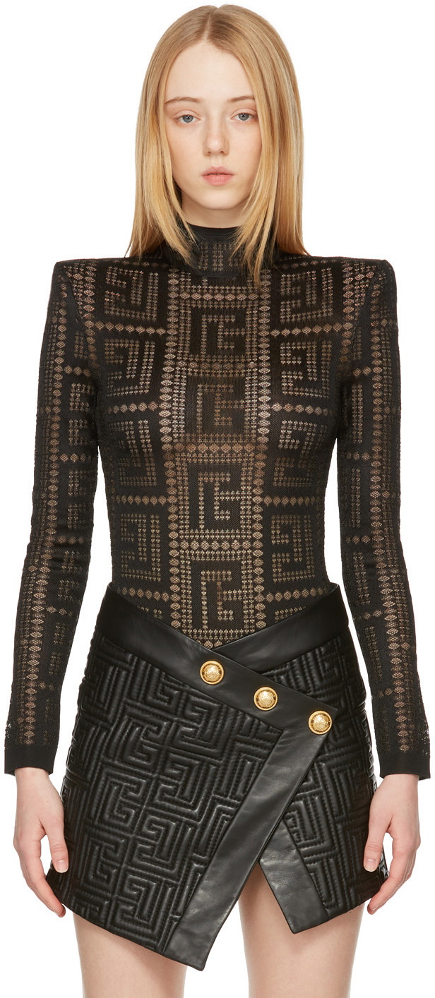 Balmain Black Monogram Bodysuit