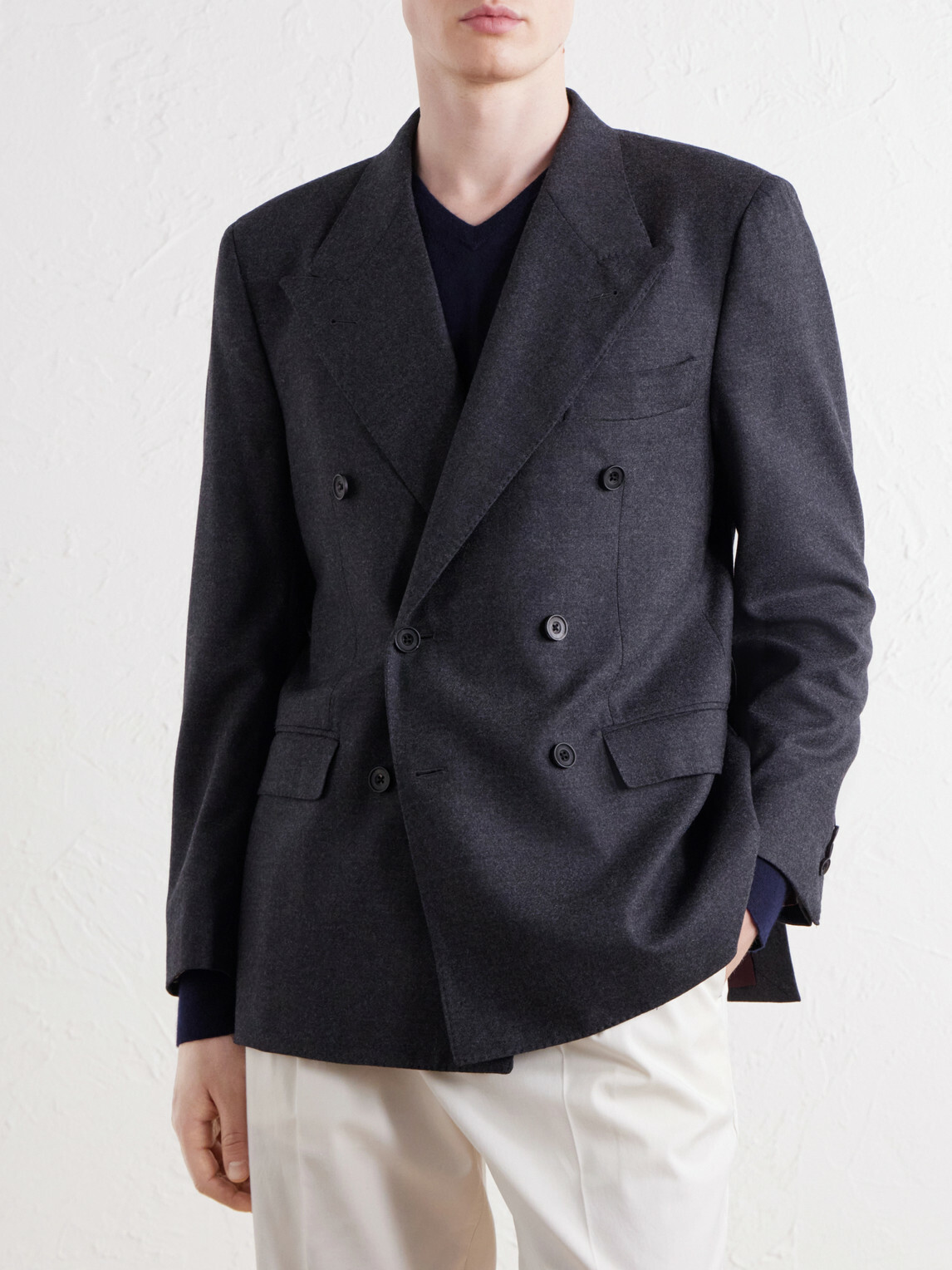 Rubinacci - Double-Breasted Virgin Wool-Twill Blazer - Gray