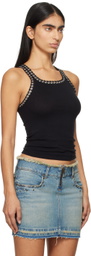 Re/Done Black Whipstitch Ribbed Tank Top
