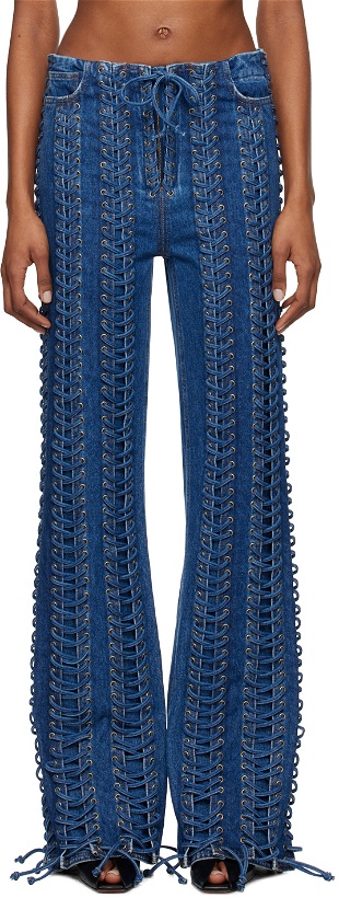 Photo: Jean Paul Gaultier Blue 'The Lace-Up' Jeans