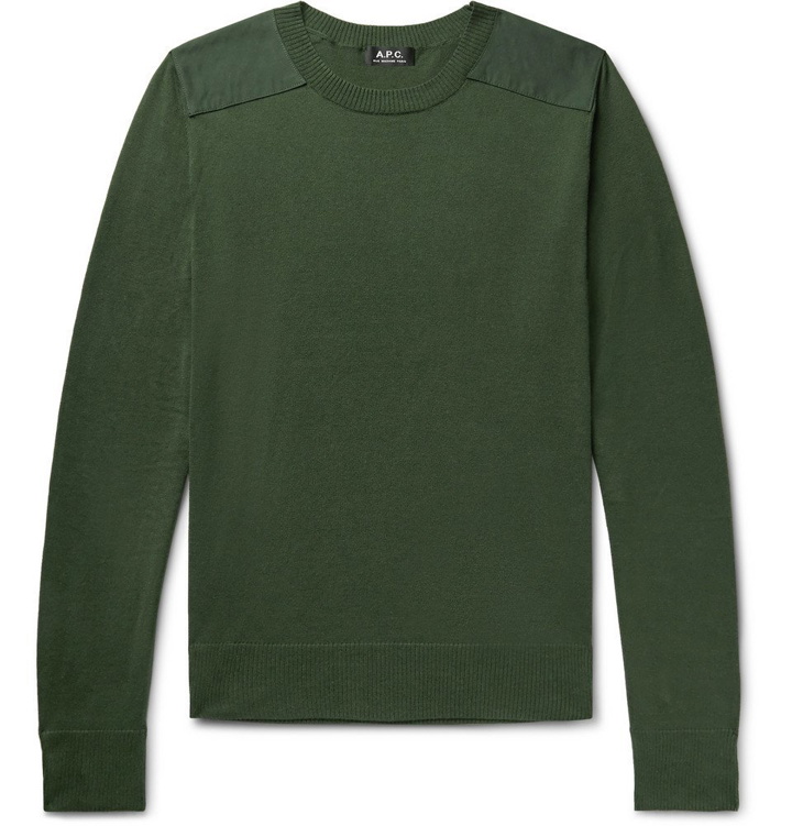 Photo: A.P.C. - Ernest Canvas-Trimmed Knitted Sweater - Men - Dark green