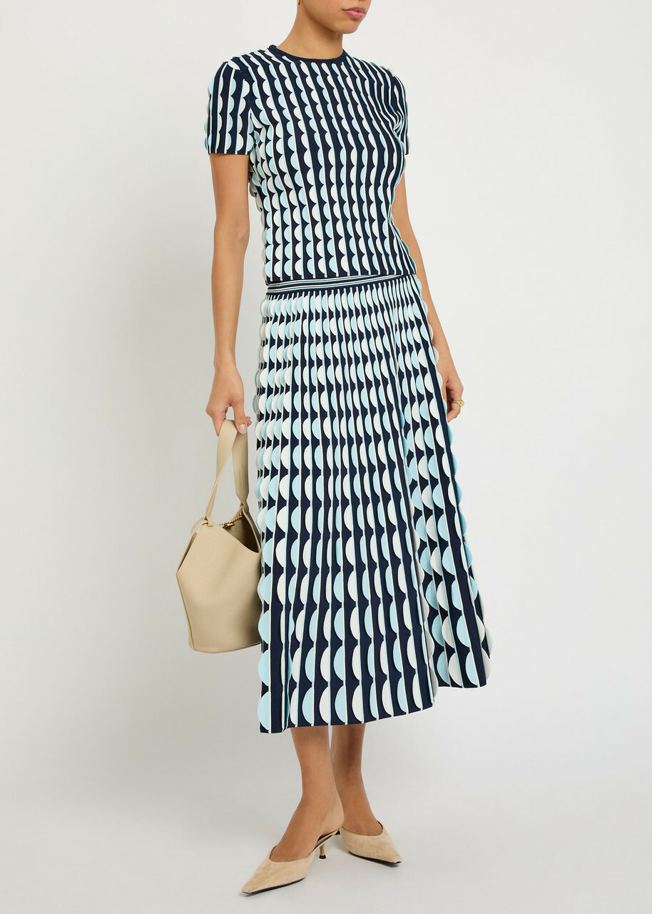 Simkhai Micah Scalloped Knit Midi Skirt Blue
