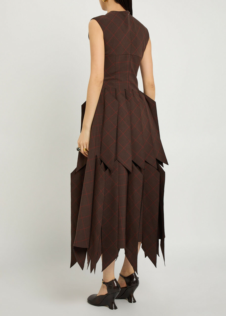 A.W.A.K.E Mode Checked Panelled Woven Midi Dress Brown