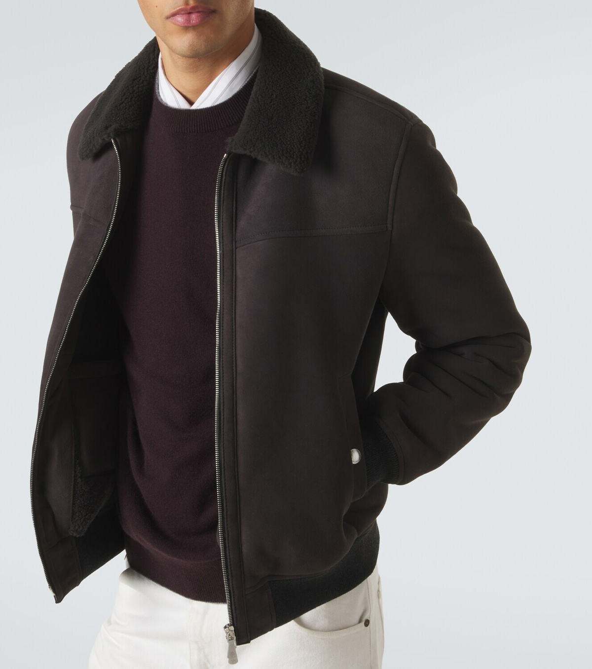 Eleventy Shearling-lined suede jacket