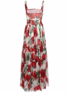 DOLCE & GABBANA Poppy Print Silk Chiffon Long Dress