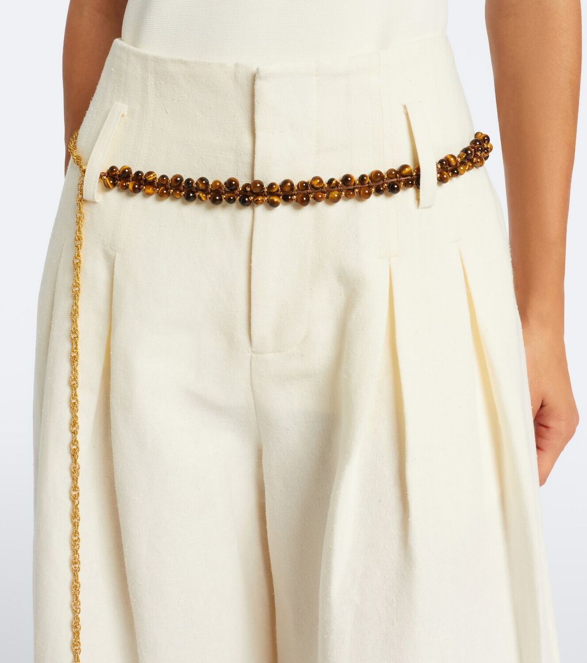 Xu Zhi Belted pleated silk and linen wide-leg pants