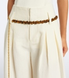 Xu Zhi Belted pleated silk and linen wide-leg pants