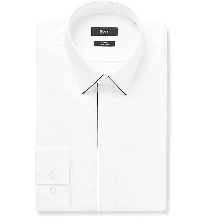 Photo: Hugo Boss - White Ivan Slim-Fit Piped Cotton-Poplin Shirt - Men - White