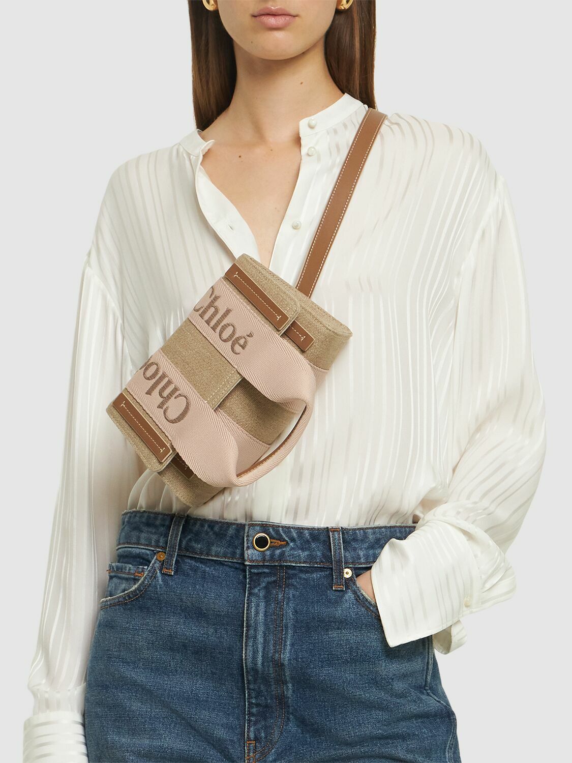 CHLOÉ Woody Linen & Leather Belt Bag