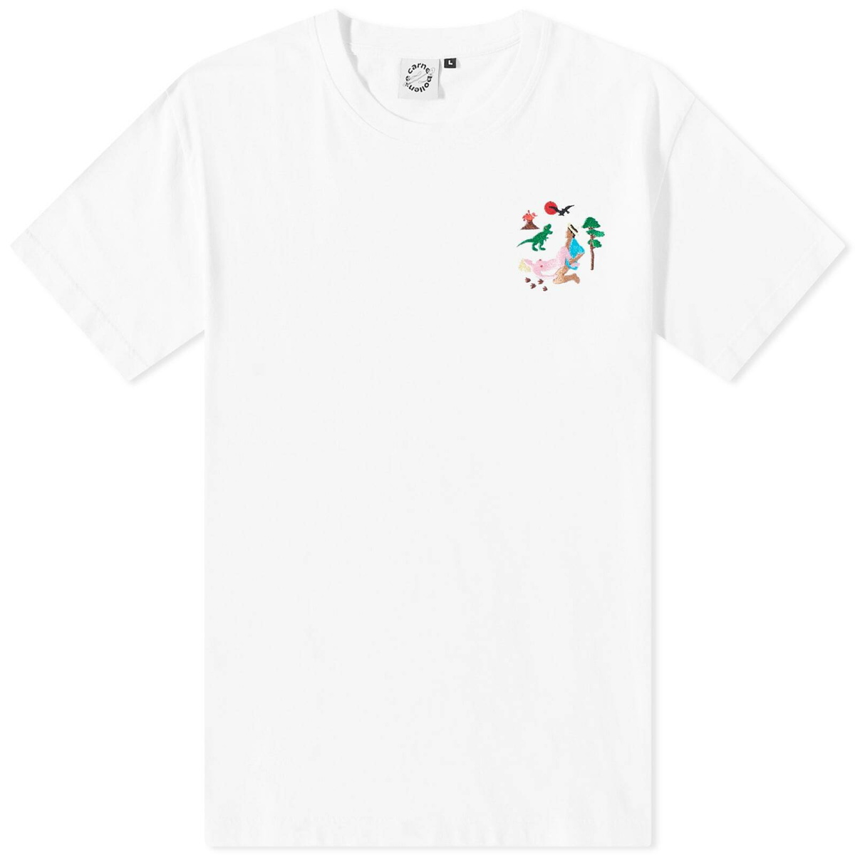 Carne Bollente Mens Exploring Jurassic Embroidered T Shirt In White Carne Bollente 