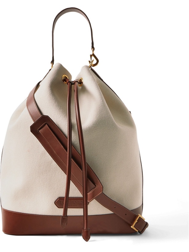 Photo: TOM FORD - Leather-Trimmed Canvas Drawstring Bag - White