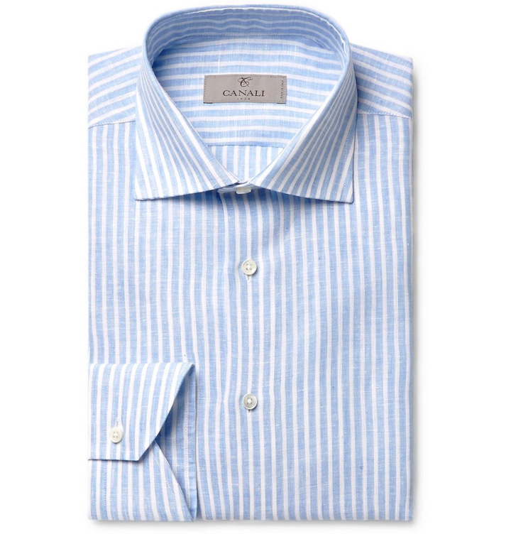 Photo: Canali - Light-Blue Slim-Fit Striped Linen Shirt - Light blue