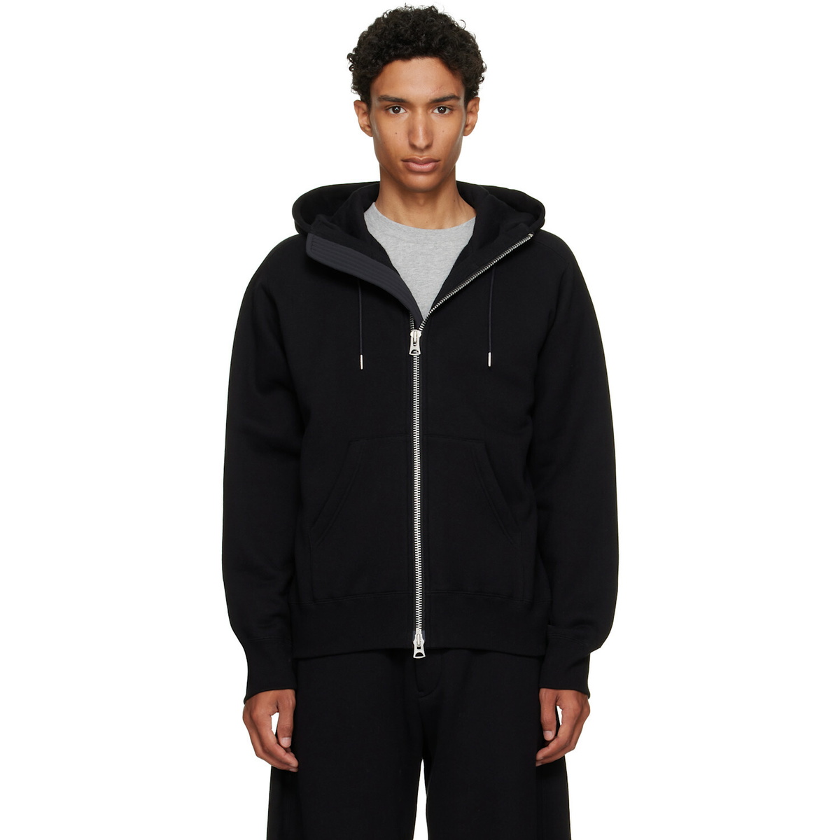 sacai Black Cotton Jersey Hoodie