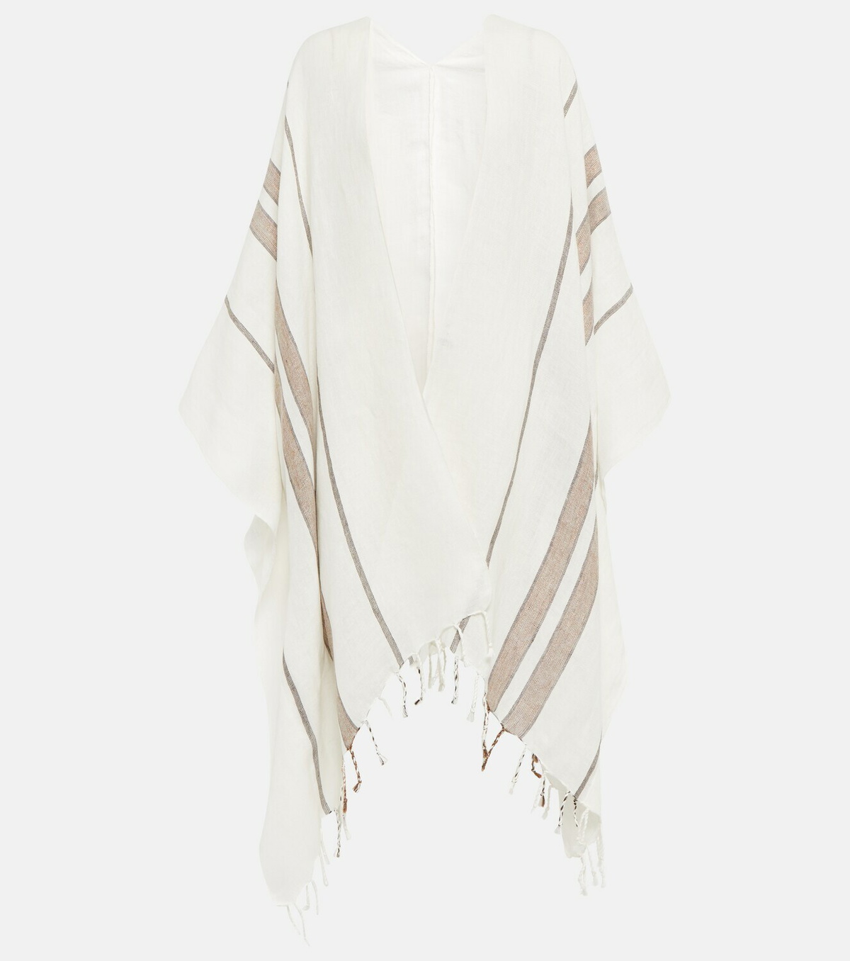 Brunello Cucinelli - Linen-blend striped lamé cape