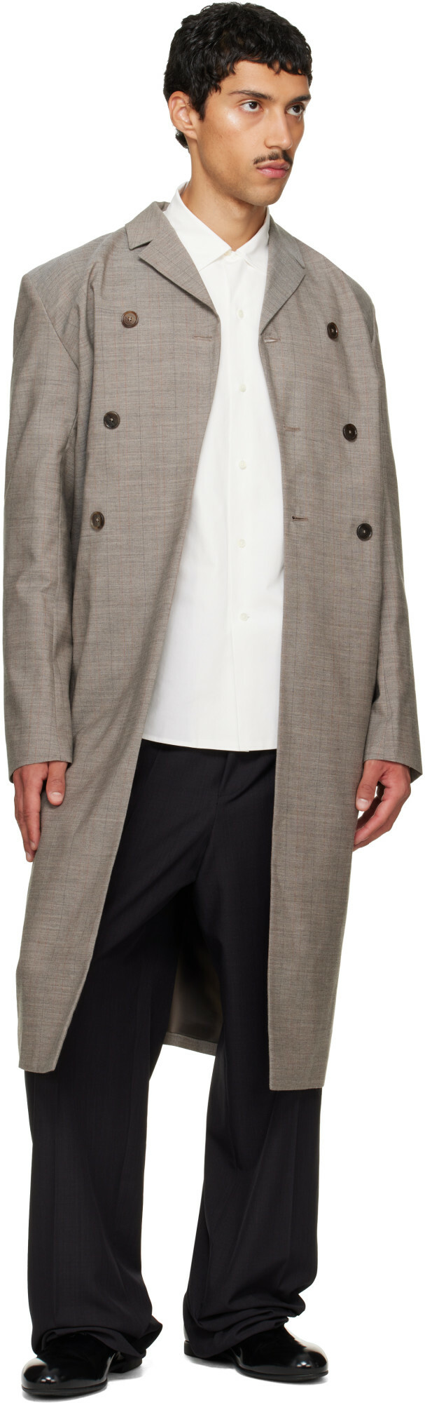 Jil Sander Gray Double-Breasted Coat