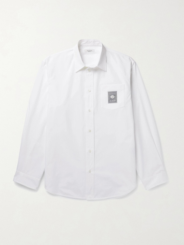 Photo: VALENTINO - Logo-Appliquéd Cotton-Poplin Shirt - White