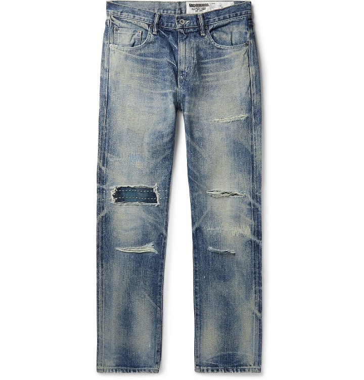Photo: Neighborhood - Claw Mod Savage Slim-Fit Distressed Embroidered Denim Jeans - Blue