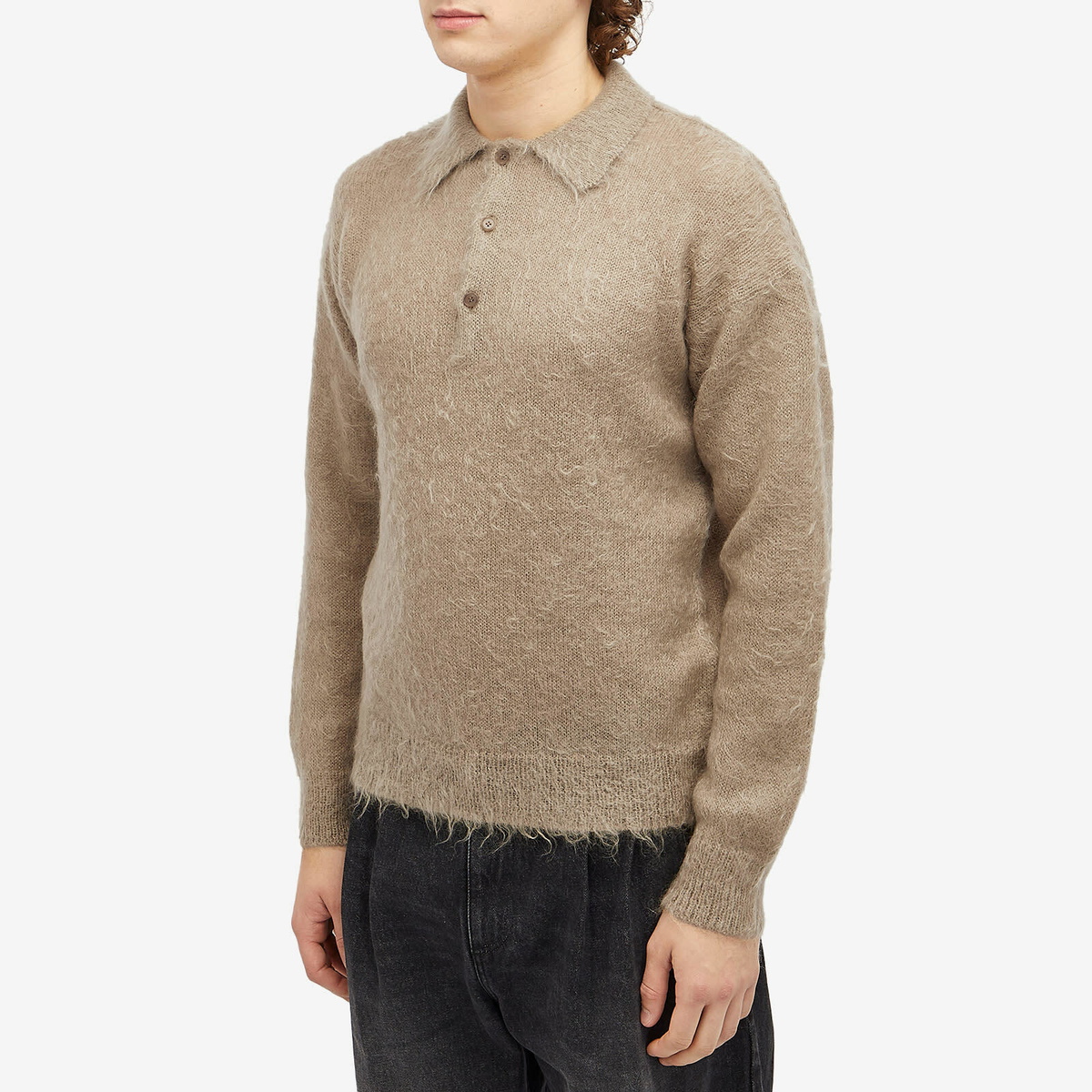 AURALEE オーラリー MOHAIR KNIT POLO BEIGE Brushed Mohair Knit Polo