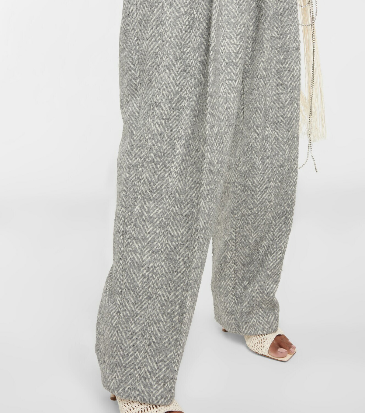 High Waist Tailored Pants - Grey/Herringbone pattern - Ladies