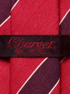 CHARVET - 7.5cm Striped Silk and Linen-Blend Tie - Red
