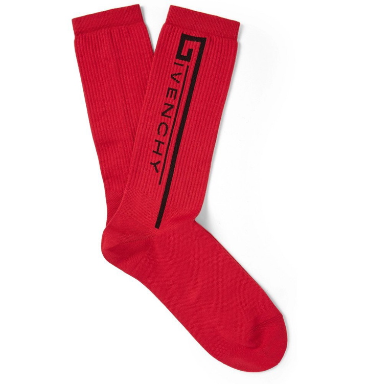 Photo: Givenchy - Logo-Intarsia Stretch Cotton-Blend Socks - Men - Red