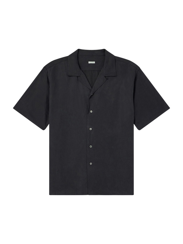 Photo: A.PRESSE - Convertible-Collar Silk and Linen-Blend Shirt - Black
