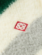 Casablanca - Logo-Appliquéd Striped Brushed-Knit Zip-Up Cardigan - White