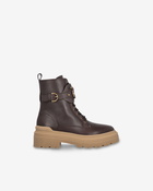 Pinko Leather Combat Boots With Branded Front Strap Peppercorn