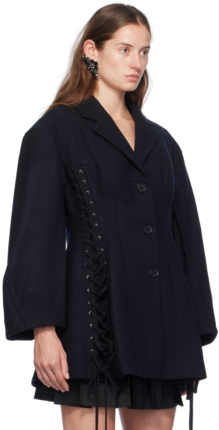 Simone Rocha Navy Sculpted Lace-Up Corset Jacket