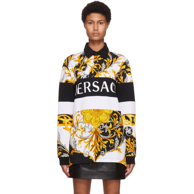 Photo: Versace White and Gold Acanthus Long Sleeve Polo