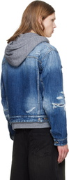 Dsquared2 Blue Medium Ripped Wash Over Denim Jacket