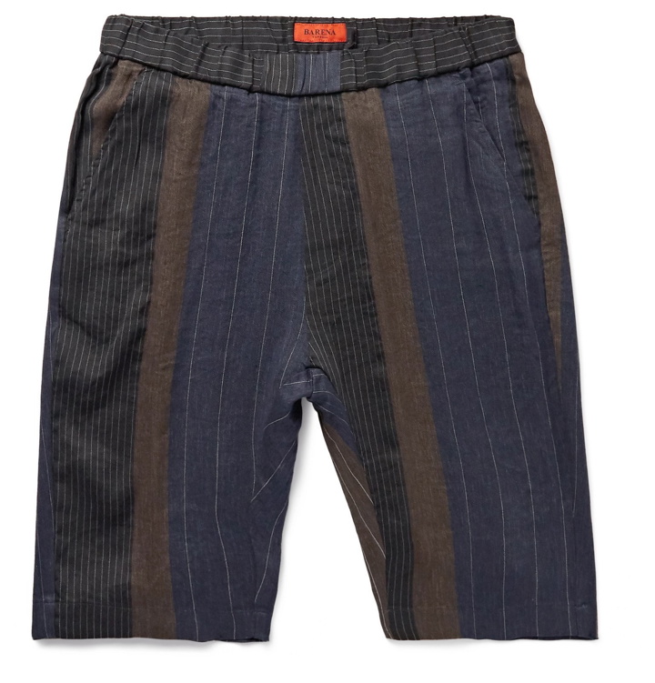 Photo: Barena - Slim-Fit Patchwork Striped Linen and Cotton-Blend Shorts - Blue