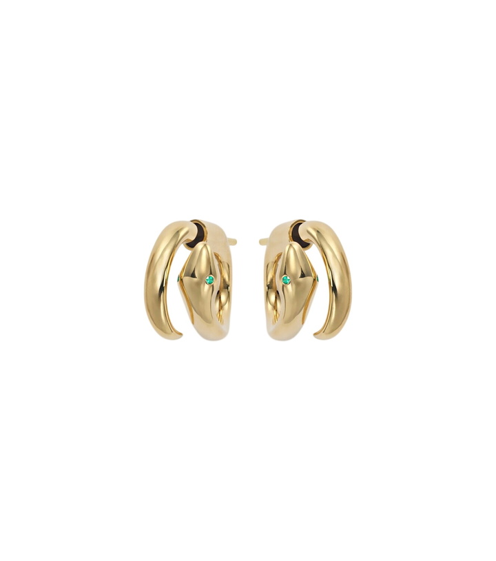 Photo: Ileana Makri Spiral Cobra 18kt gold earrings with emeralds